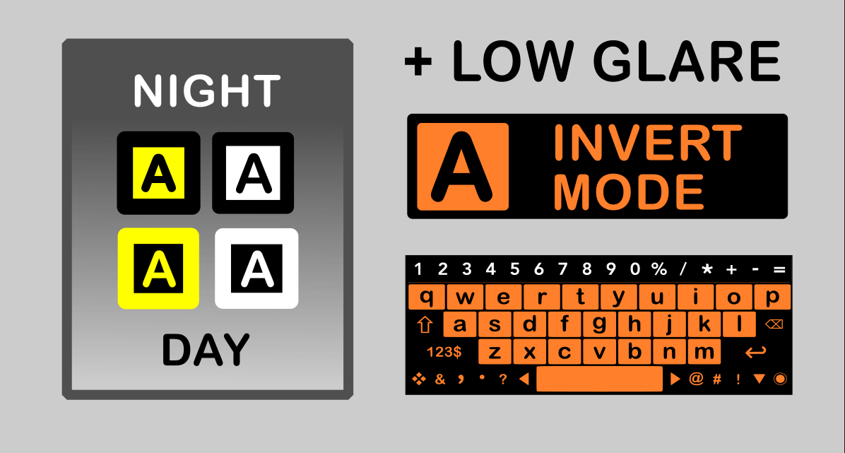 big keys also has a low glare invert mode to match the ipad inverted colors mode